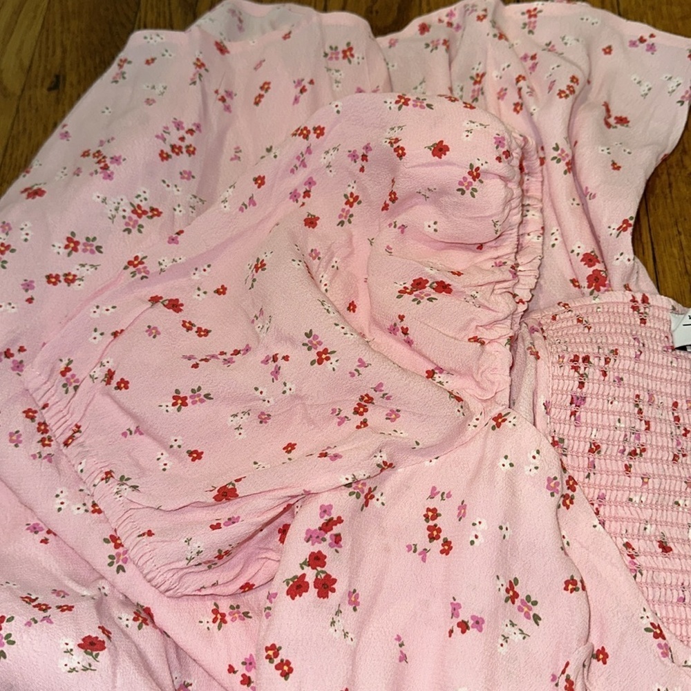 NWT & Other Stories Puff Sleeve Midi Dress with Slit in Pink Floral size 10 - Picture 7 of 8